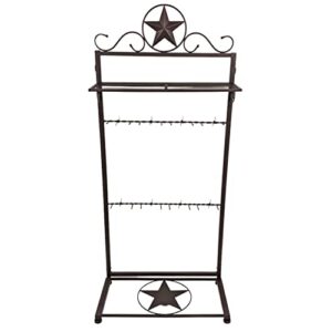 metal free-standing garment rack in rustic western cowboy style with star decoration for boots, belts, hats and more.