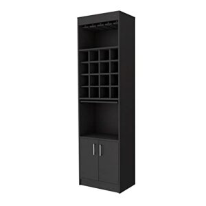 fm furniture myers bar cabinet with glass rack, 16 wine racks, 2 shelves, 2 cabinets, black