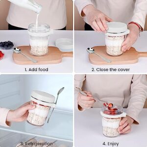 Overnight Oats Containers, 16 oz Overnight Oats Glass Jars with Lids and Spoon, 4Pack Airtight Overnight Oats Cup Wide Mouth Mason Jars for Yogurt,Cereal,Milk,Salad,Chia Pudding