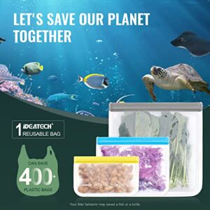 Dishwasher Safe Reusable Storage Bags, 10Pack Leakproof Reusable Freezer Bags, BPA Free PEVE Reusable Sandwich Bags, Silicone Food Storage Bags(10Pack-3 Gallon + 4 Sandwich + 3 Snack)