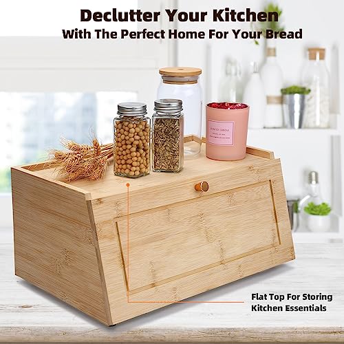 Upgraded Bamboo Bread Box, No Assembly Required Bread Box for Kitchen Counter, All In One Piece Bread Storage with Air Vents, Large Capacity Bread Storage Container, Bread Storage Organizer Holder