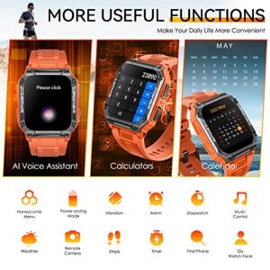 Military Smart Watch for Men with Compass (Make/Answer Call), 1.95'' HD Outdoor Rugged Tactical Smartwatch, Sport Fitness Tracker with Heart Rate Blood Pressure Sleep Monitor for iPhone Android Phones