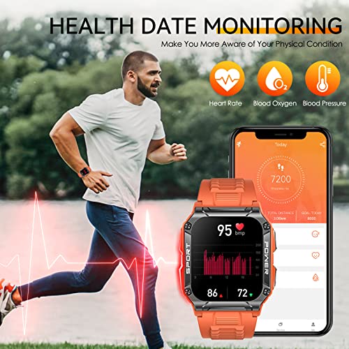 Military Smart Watch for Men with Compass (Make/Answer Call), 1.95'' HD Outdoor Rugged Tactical Smartwatch, Sport Fitness Tracker with Heart Rate Blood Pressure Sleep Monitor for iPhone Android Phones