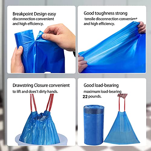 DDSColour 4 Gallon Small Trash Bags Drawstring,for Kitchen Bathroom Yard Office Car Unscented Plastic Blue Trash bags, Fit 10-13 Liter Trong Small Drawstring Trash Bags Can Bin Liners 75 Count