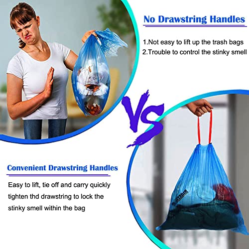 DDSColour 4 Gallon Small Trash Bags Drawstring,for Kitchen Bathroom Yard Office Car Unscented Plastic Blue Trash bags, Fit 10-13 Liter Trong Small Drawstring Trash Bags Can Bin Liners 75 Count