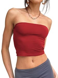trendy queen strapless tops for women sexy tube bandeau basic backless crop tops cute summer outfits 2023 sleeveless slim fit stretchy y2k shirts teen girls red