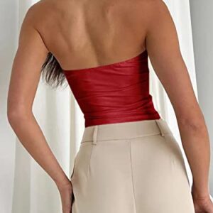 Trendy Queen Strapless Tops for Women Sexy Tube Bandeau Basic Backless Crop Tops Cute Summer Outfits 2023 Sleeveless Slim Fit Stretchy Y2k Shirts Teen Girls Red