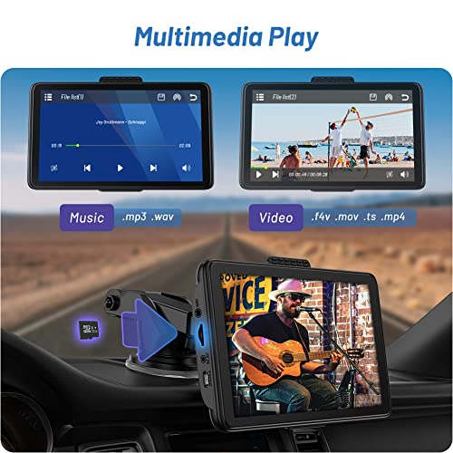 7 Inch Wireless Apple Carplay & Android Auto, AotuLink Portable Car Stereo, HD Touch Screen with Mirror Link, Multimedia Player, Bluetooth, AUX/FM, Dash or Windshield Mount Support Most Car Models