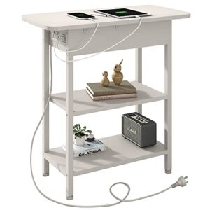 lidyuk end table with charging station, flip top side table with usb ports and outlets, nightstand for small spaces, bedside tables with storage shelf for living room, bedroom, white