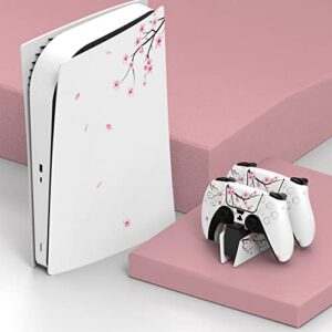 PlayVital Falling Cherry Blossom Full Set Skin Decal for ps5 Console Digital Edition, Sticker Vinyl Decal Cover for ps5 Controller & Charging Station & Headset & Media Remote