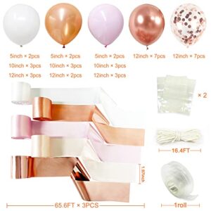 Rose Gold Party Decorations Blush Pink Ribbon Fabric Dusty Pink Fringe Hanging Curtain Streamer Balloon Garland Backdrop for Bridal Shower Wedding Bachelorette Birthday Baby Shower Engagement Party