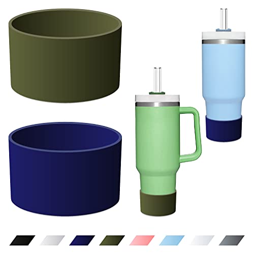 2Pack Silicone Boot for Stanley Quencher Adventure 40oz &Stanley 30oz 20oz, Reduces Cup Noise Scratches Silicone Cover Compatible with Stanley Tumbler (Military Green+Dark Blue)