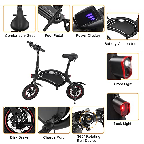 Winado Foldable Electric Bike, 12" Wheels 250W Ebike with Rechargeable Battery, Power Display and LED Headlight, Safe Commuter Ride for Adults and Teens