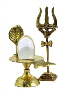 crysta shaligram 20-25 g shiva ling lingam statue jalahari naag 3 inches with brass stand decorative shivling healing stone trishul 4 inch
