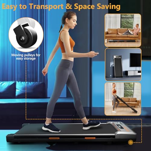 AIRHOT Under Desk Treadmill, Walking Pad 2 in 1 for Walking and Jogging, Portable Walking Treadmill with Remote Control Lanyard for Home/Office, 2.5HP Low-Noise Desk Treadmill in LED Display