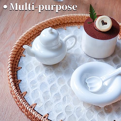 TOHOCH Small Rattan Side Table/Round Coffee Table for Small Spaces, Boho Nightstand for Bedroom or Living Room, Outdoor End Tables for Patio, Mini Modern Coffee Table with Shell Design Tray