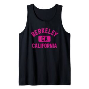 Berkeley CA California Gym Style Distressed Magenta Print Tank Top