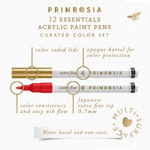 Primrosia Essentials 12 Extra Fine and 12 Medium Acrylic Paint Pens for Bullet Journaling, Drawing and Coloring