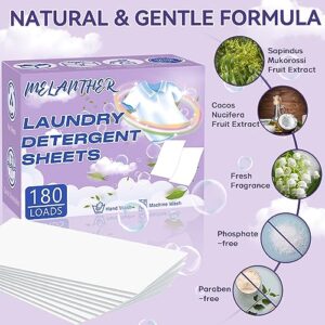 Laundry Detergent Sheets (180 Sheets) - Eco Friendly Laundry Detergent, Compact Lightweight Hypoallergenic Liquidless Laundry Soap Sheets for Travel, Home, Dorms, HE Machine & Hand Wash (Fresh Scent)