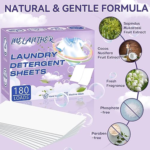 Laundry Detergent Sheets (180 Sheets) - Eco Friendly Laundry Detergent, Compact Lightweight Hypoallergenic Liquidless Laundry Soap Sheets for Travel, Home, Dorms, HE Machine & Hand Wash (Fresh Scent)