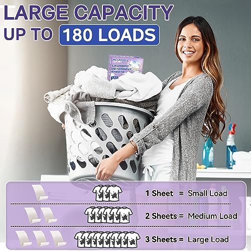 Laundry Detergent Sheets (180 Sheets) - Eco Friendly Laundry Detergent, Compact Lightweight Hypoallergenic Liquidless Laundry Soap Sheets for Travel, Home, Dorms, HE Machine & Hand Wash (Fresh Scent)