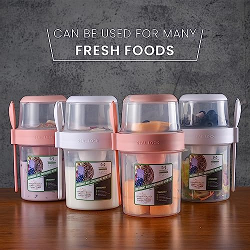 MAMOOLY Leak-Proof Overnight Oats Containers with Lids - Yogurt Containers with Lids - Mason Jars with Lids BPA-Free, Stackable Design, Microwaveable, Dishwasher Safe, Easy Grip Lid, 4-Pack