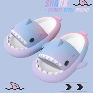 Mdnfdap Gradient Shark Slides for kids 2023 Summer Slippers Sandals Anti-Slip Cloud Slippers Open Toe EVA Lightweight Sole Casual Beach Shoes -(Purple rainbow) 200