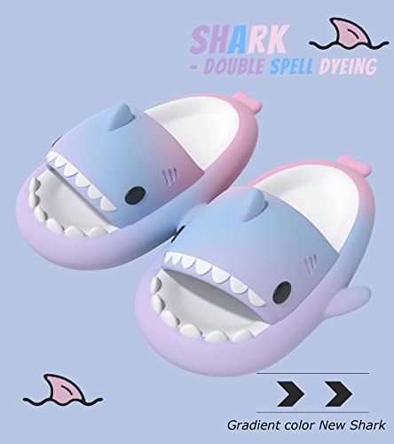 Mdnfdap Gradient Shark Slides for kids 2023 Summer Slippers Sandals Anti-Slip Cloud Slippers Open Toe EVA Lightweight Sole Casual Beach Shoes -(Purple rainbow) 200