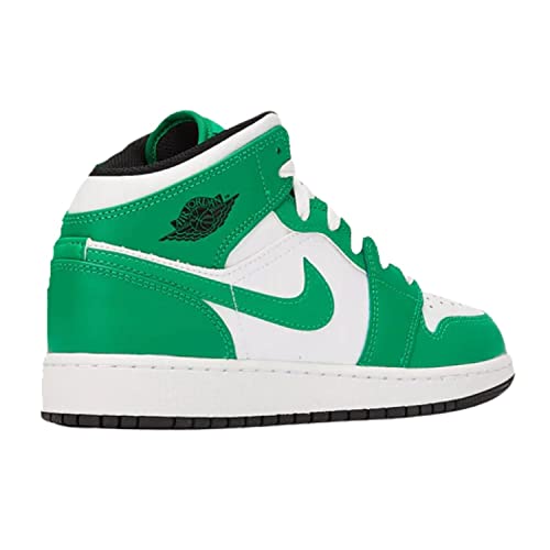 Nike Air Jordan 1 Mid Big Kids' Shoes Size- 6.5,Lucky Green/Black-white