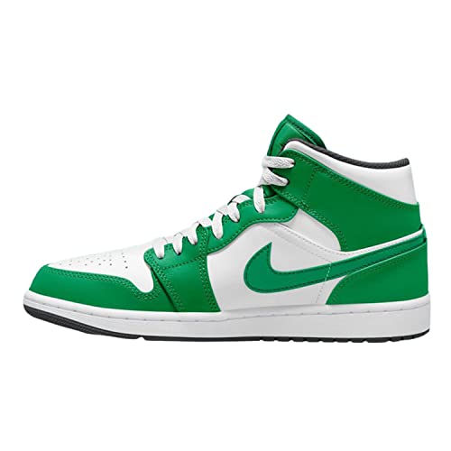 Nike Air Jordan 1 Mid Big Kids' Shoes Size- 5.5,Lucky Green/Black-white