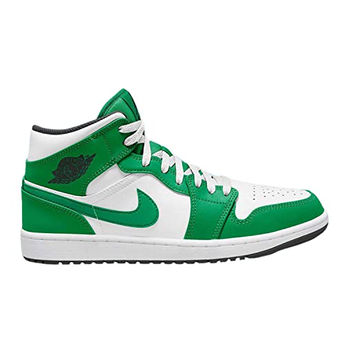 Nike Air Jordan 1 Mid Big Kids' Shoes Size- 5.5,Lucky Green/Black-white