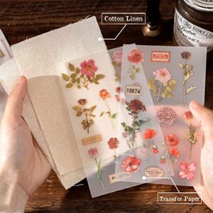 Vintage Rub on Transfers Stickers, 4 Pack Transfer Stickers Flowers Scrapbooking Stickers for Paper, Fabric, Mugs, Junk Journals, Bullet Journals, Scrapbooking Materials, Planners, Wedding Scrapbook