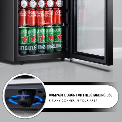 Phiestina Beverage Refrigerator and Cooler Freestanding Beer Cooler 100 cans Big Capacity Drinks Fridge with Interior Lighting Digital Touch Control Removable Shelves for Home/Bar/Office