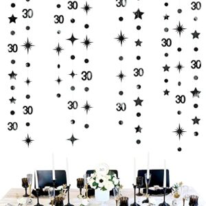 black 30th birthday decorations number 30 circle dot twinkle star garland metallic hanging streamer bunting banner backdrop for mens womens happy dirty 30 year old thirty anniversary party supplies