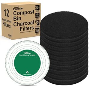 compost bin kitchen charcoal filter 12 pack, extra thick charcoal filters for kitchen compost bins, replacement compost filters for countertop bin