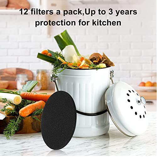 Compost Bin Kitchen Charcoal Filter 12 Pack, Extra Thick Charcoal Filters for Kitchen Compost Bins, Replacement Compost Filters for Countertop Bin