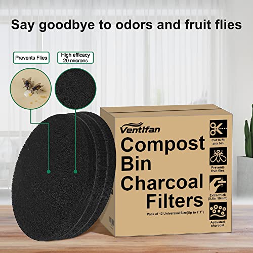 Compost Bin Kitchen Charcoal Filter 12 Pack, Extra Thick Charcoal Filters for Kitchen Compost Bins, Replacement Compost Filters for Countertop Bin