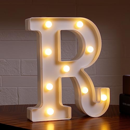 Led Marquee Light Up Letters, 26 Alphabet Light Up Letter Lights, Decorative Led Letters Lights, Battery Powered Letter Sign Lights for Party, Night Light, Home Decor(LetterR, Warm White)