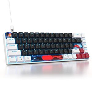 ussixchare 60 percent gaming keyboard 68 keys mechanical keyboard led backlit compact wired keyboard with red switch for windows mac ps4/5 xbox gamer(white-black)