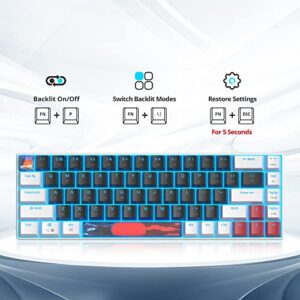 Ussixchare 60 Percent Gaming Keyboard 68 Keys Mechanical Keyboard LED Backlit Compact Wired Keyboard with Red Switch for Windows MAC PS4/5 Xbox Gamer(White-Black)