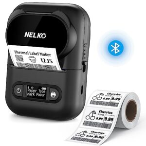 nelko p110 label makers, portable bluetooth thermal label printer, label maker machine with tape for address, home, office, organization, compatible with android & ios system, with 1 roll label, black