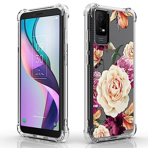 Osophter for TCL Ion X Case,TCL Ion X Phone Case Women Girls Flower Floral Shock-Absorption Flexible TPU Rubber Phone Cover for TCL Ion X(Purple Flower)