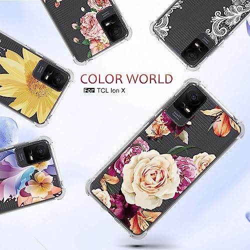 Osophter for TCL Ion X Case,TCL Ion X Phone Case Women Girls Flower Floral Shock-Absorption Flexible TPU Rubber Phone Cover for TCL Ion X(Purple Flower)