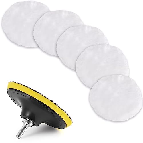 Kshineni 7 Pcs 3 Inch (80mm) Wool Polishing Buffing Pad Car Polisher Buffer Drill Attachment with M10 Drill Adapter