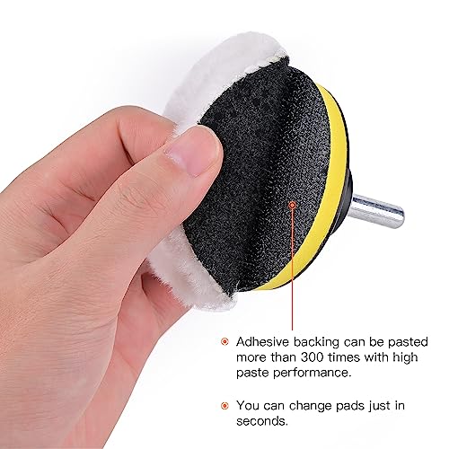 Kshineni 7 Pcs 3 Inch (80mm) Wool Polishing Buffing Pad Car Polisher Buffer Drill Attachment with M10 Drill Adapter