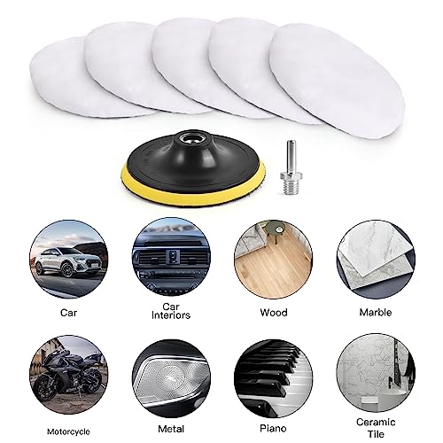 Kshineni 7 Pcs 3 Inch (80mm) Wool Polishing Buffing Pad Car Polisher Buffer Drill Attachment with M10 Drill Adapter