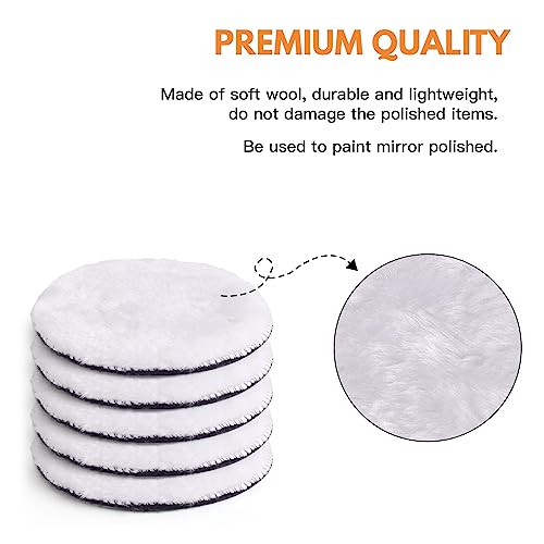 Kshineni 7 Pcs 3 Inch (80mm) Wool Polishing Buffing Pad Car Polisher Buffer Drill Attachment with M10 Drill Adapter