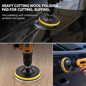 Kshineni 7 Pcs 3 Inch (80mm) Wool Polishing Buffing Pad Car Polisher Buffer Drill Attachment with M10 Drill Adapter