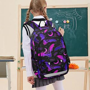 MNSRUU Backpack for School Purple Bat Gothic Laptop Backpack Womens Travel Backpack Mens Casual Daypack College Bookbag Fits 15.6 Inch Laptop