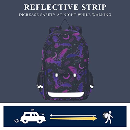 MNSRUU Backpack for School Purple Bat Gothic Laptop Backpack Womens Travel Backpack Mens Casual Daypack College Bookbag Fits 15.6 Inch Laptop